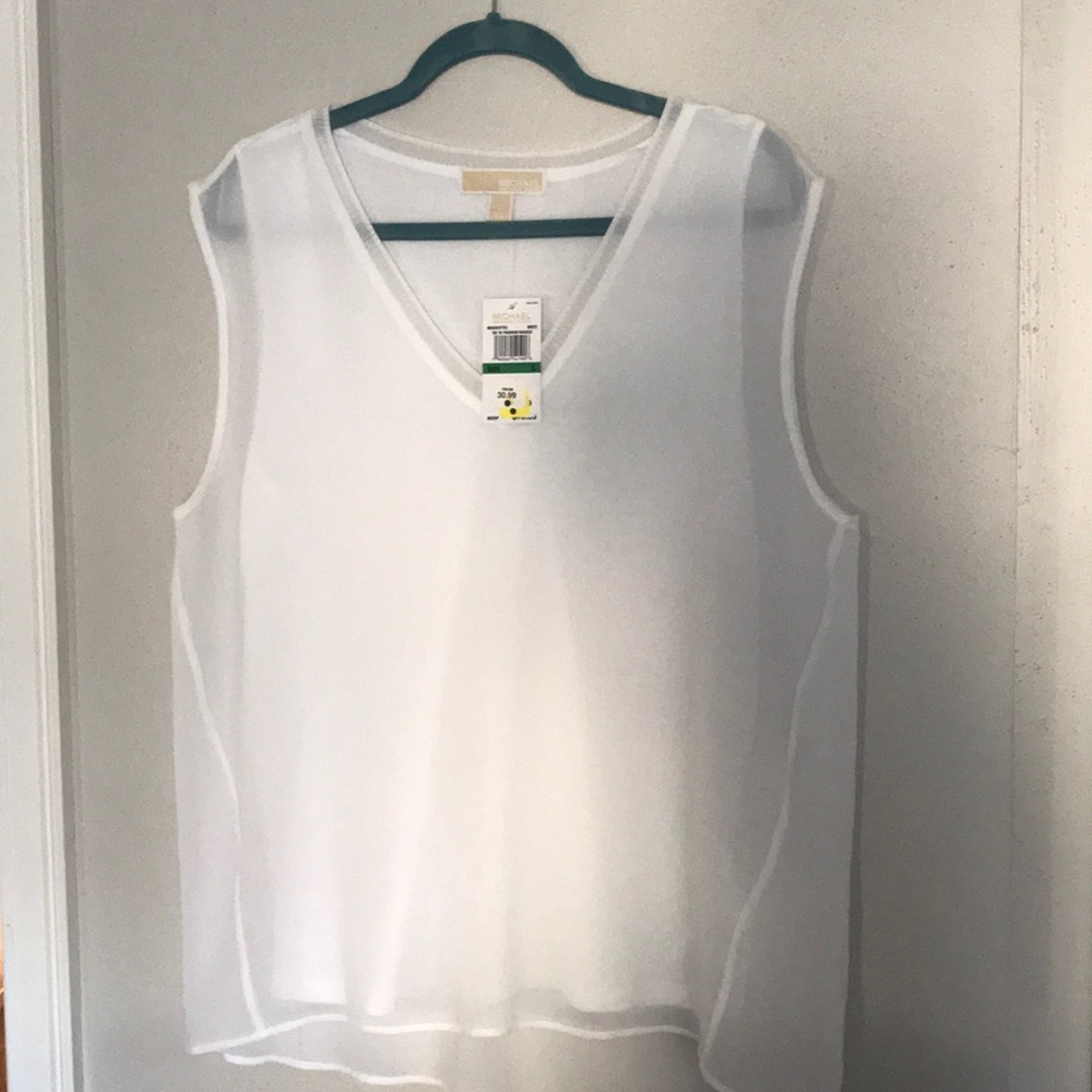 Michael Kors White V-Neck Sleeveless Top